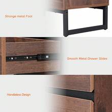 Mesa auxiliar moderna con 2 cajones, mesa de sofá de granja con patas cuadradas de hierro negro, mesa auxiliar rústica de madera para sala de estar, mesita de noche para recámara, café, 17.7 pulgadas, con estructura estable y amplio almacenamiento - Marrón - Ver 7