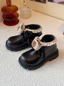 1 Pair Black Hook & Loop Infant Boots, Fashionable Comfortable Versatile Casual Minimalist Kids Shoes - Black - View 3