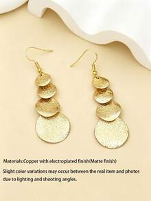 1 Pair European & American Gold & Silver Long Geometric Circle Tassel Earrings, Fashionable Versatile Earrings For Women, Suitable For Vacation, Date, Travel - Gold - View 2
