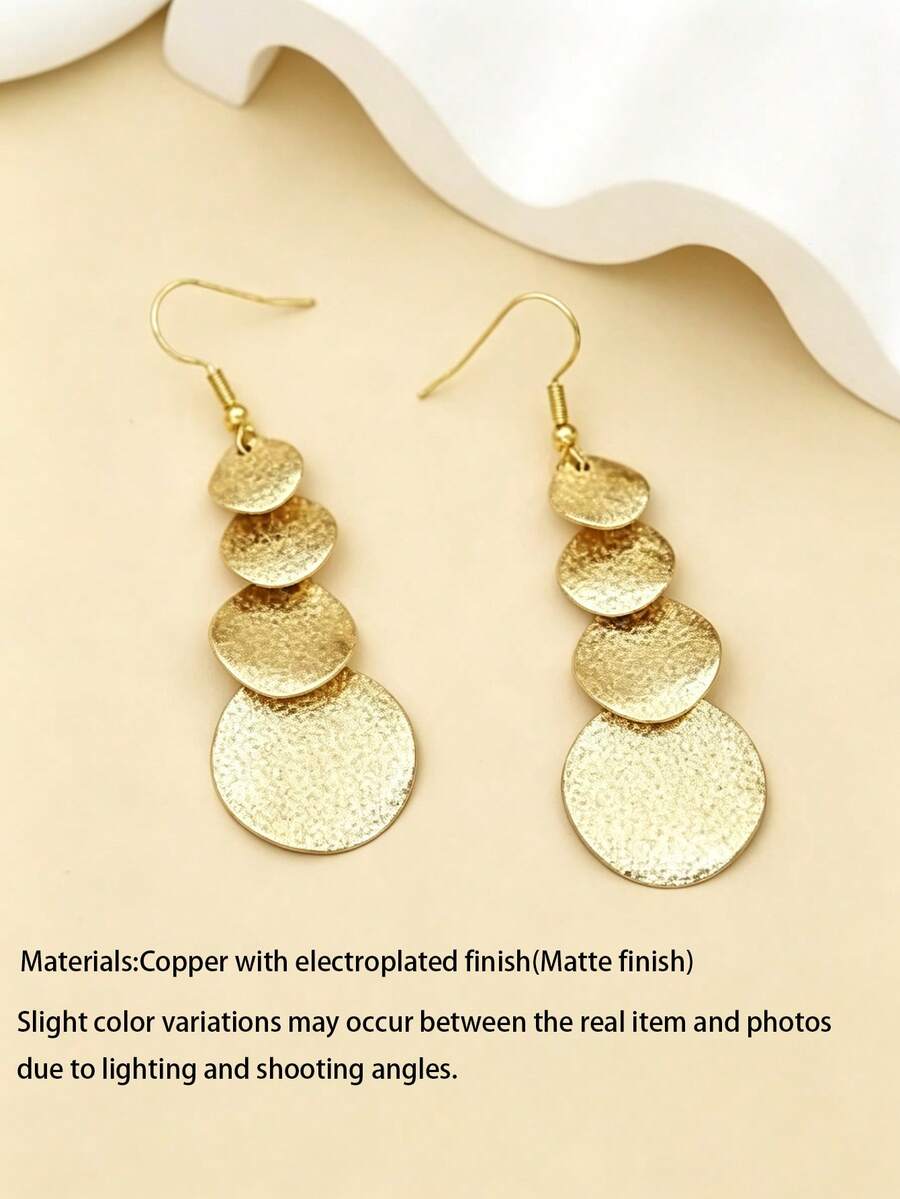 1 Pair European & American Gold & Silver Long Geometric Circle Tassel Earrings, Fashionable Versatile Earrings For Women, Suitable For Vacation, Date, Travel