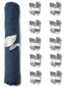 2-24pcs Leaf-Shaped Gold Napkin Rings, Shiny Metal Napkin Holders Table Decor, Fashion Autumn Napkin Rings Bulk Pack, Suitable For Christmas, Easter, Wedding, Party, Elegant Table Setting Gift Idea - Silver - View 18