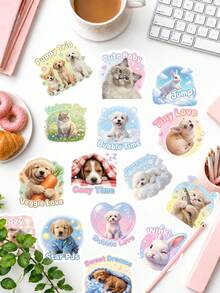 50pcs Cute Pet Animal Sticker Pack, Mixed Cute Puppy, Kitten, Rabbit, Hamster Theme Stickers, Suitable For Teenagers' Planner, Scrapbook And Daily Items DIY Decoration Sticker Accessories - Multicolor - View 1
