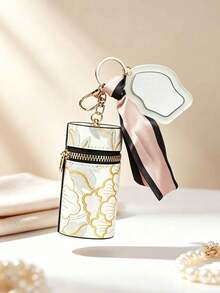 Stylish Keychain Featuring A Premium-Feel Metal Clasp And Silk Scarf Accent, Resin Painted Asymmetrical Perforated Mirror Pendant, Car Hanging Bracelet, Phone Chain Bag Charm Accessory, Light Luxury Handmade Design, Fashion Wallet/Bag Keychain Accessory, Suitable For Makeup Bag Storage And Gift Pendant - Multicolor - View 8
