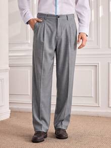 Officeau Men's Casual Dress Pants, Spring/Autumn, Fashionable Versatile Wide Leg Long Trousers With Drape For Commuting And Travel - Grey - View 1