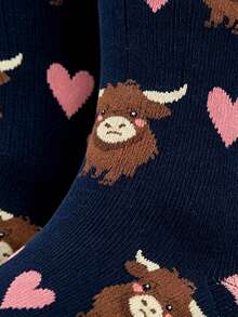 1 Pair Novelty Pattern Heart Highland Cow Socks Cartoon Style Unisex - Multicolor - View 5
