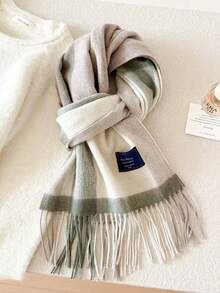1pc 100% Wool Plaid Scarf/Shawl For Women, High-Quality Winter Neck Warmer, Birthday Gift - Green - View 2