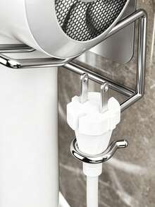 1pc Bathroom Wall-Mounted Hair Dryer Holder, No-Drill Hair Dryer Storage Rack, Bathroom Accessory - Multicolor - View 6