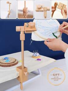1pc Apricot Table-Embedded DIY Hand Embroidery Hoop, Cross Stitch Frame, Punch Needle Embroidery Holder, Made Of Premium Beech Solid Wood, Rotatable, Easy Assembly, Convenient Use, Suitable For Various Embroidery Angles, Includes 1 Embroidery Hoop - A - View 1