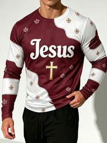 Men's Christmas Element Print Long Sleeve T-Shirt - Multicolor - View 3