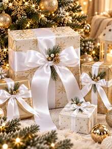 1 Roll 25 Yards Multi-Size White Christmas Solid Color Single-Sided Polyester Satin Ribbon, Gift Box Packaging Ribbon, Candy Box, Cake Box, Flower Decoration Ribbon, DIY Decoration Ribbon, Wedding, Party, Christmas Decoration Ribbon - White - View 8