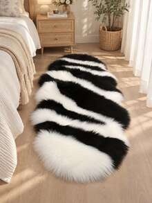 1pc Dual-Color Black & White Faux Fur Rug, Soft & Comfortable Living Room Carpet, Hand-Cut With 1-5cm Error, Long Strip Rug, Mat, Home Decor, Area Rug, Living Room Area Rug, Living Room Home Decor, Room Decor, Plush Carpet, Furry Carpet, Autumn/Winter Carpet, Thick/Fluffy, Washable Carpet - A - View 3