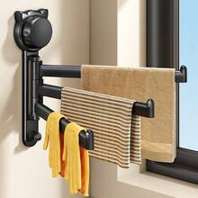 1pc Strong Suction Cup Kitchen Dishcloth Rack, Sink Basin Towel Holder, Window Sill Multi-Bar Rotating Drain Rack, Drill-Free Easy Installation, With Hooks - Multicolor - View 8