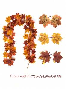 5/2/1pc - Autumn Maple Leaf Wreath, 5.6ft Artificial Maple Leaf Autumn Wreath, Hanging Autumn Vine Tabletop Decor - Durable And Reusable, Suitable For Thanksgiving Family Gathering, Front Door Autumn Decor, Room Decor, Room Decor, Home Decor, Autumn Home Decor, Christmas Home Decor - Multicolor - View 11