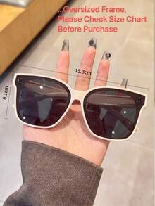 1 Pair Oversized Square Frame Glasses, Minimalist Versatile Design, Fits Over Prescription Glasses, Suitable For Outdoor Gatherings, Vacations, Driving And More, 2-In-1 Use - Three Points - View 5