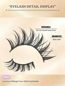 5 Pairs Wet Manga Anime Strip False Eyelashes, Spiky Wet Wispy Cat Eye Lashes, Natural Layered Fluffy Fake Lashes, Reusable Eye Makeup Lashes For Cosplay Halloween Daily Party - Gold - View 5