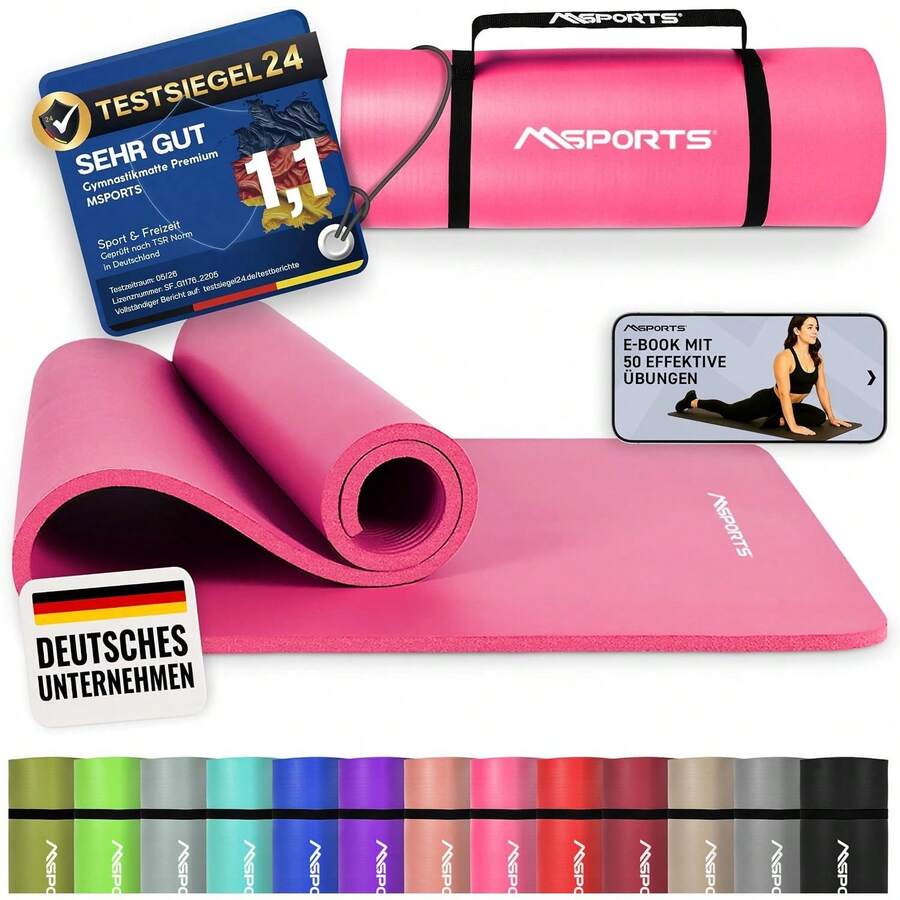 Gymnastikmatte Premium - rutschfeste Fitness- & Yogamatte - Pastellrosa - Übersicht 1