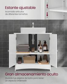 VASAGLE Mueble Bajo Lavabo con 2 Puertas, Armario para Debajo del Lavabo, Estante Ajustable, Amplio Espacio, Estilo Rústico, 30 x 60 x 60 cm, Blanco Nube BBC01WTV1 - Blanco - Ver 3