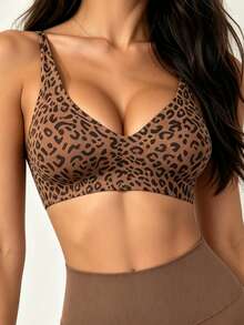 Lilivine 1pc Women Leopard Print Seamless Comfortable Leisure Camisole Bra - Brown - View 3