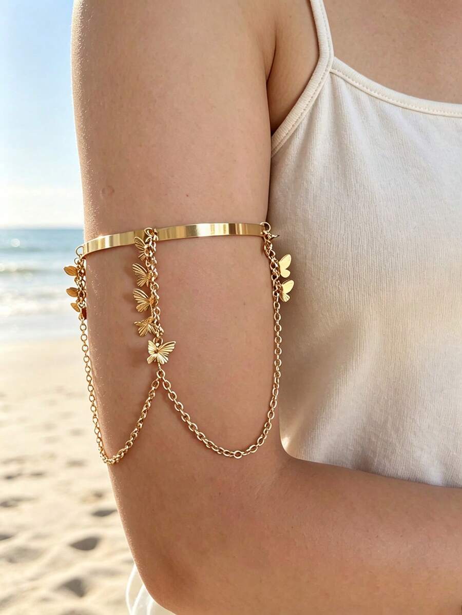 Brazalete de brazo minimalista con capas - Dorado - Ver 1