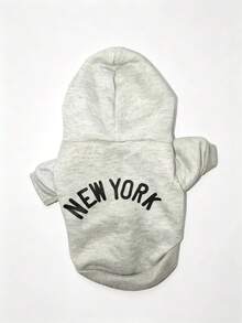 New York Letter Print Pet Hoodie, Grey Casual Sweatshirt, Suitable For Small And Medium Dogs, Cats, Bichon, Teddy, Poodle, Schnauzer, Puppy Outfit - Grey - View 9