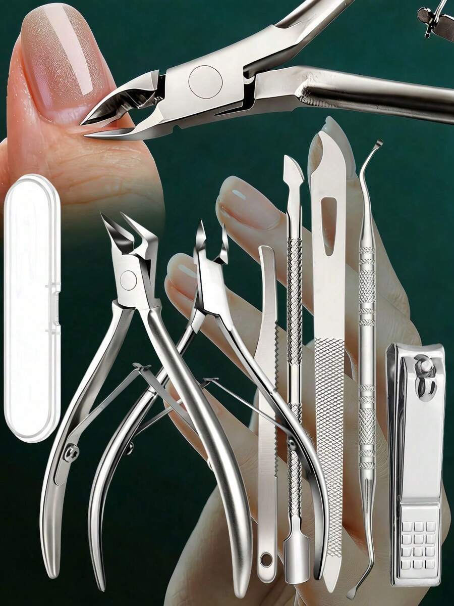 7-Piece Stainless Steel Nail And Callus Remover Set - Odorless Manicure And Pedicure Set, No Electricity Required, With Portable Storage Box - Multicolor - View 1