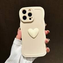 2件裝棕色與白色愛心波浪時尚可愛個性優雅手機殼，適用於 iPhone 12 13 14 15 16 17 Pro Max - 白色+酒紅色 - 查看 3