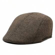 Men's Classic Newsboy Cap, Casual Vintage Beret, Herringbone Tweed Wool Hat - A - View 7