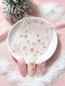 1 buah Stiker Seni Kuku Pita Natal Timbul 3D Warna Pink, Stiker Liburan Musim Gugur Gaya Manis - MultiWarna - View 7