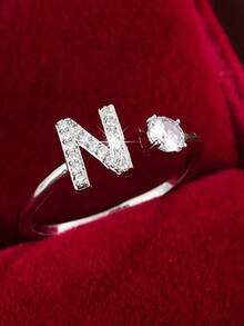 1pc 26-Letter Open Design Copper Zirconia Decorated Ring, Minimalist Style Versatile Index Finger Accessory For Women - Open Ring - View 19
