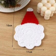 1pc Christmas Crochet Coasters Set, Handmade Knitted Santa Gingerbread Man Snowflake Cup Mat, Cute Heat Resistant Drink Coasters, Xmas Holiday Table Decor For Home Kitchen Party - Coaster - View 5