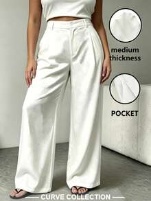 Plus Size Women Solid Color Casual Daily Wear Long Pants - White - View 5