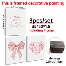 Set Poster Seni Dinding Modern 3 Bagian, Dekorasi Ruangan, Set Dekorasi Rumah, Seni Kanvas Abstrak, Cocok Untuk Kamar Tidur Dan Ruang Tamu - Pola Kupu-kupu, "Kamu Sangat Dicintai", Pola Hati, Pita Merah Muda, Gaya Minimalis, Latar Belakang Putih, Gaya Seni Modern, - 3 buah - View 16