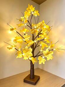1PC/2pcs 24-Light Dual Gold Maple Tree LED Glowing Flower Lamp, USB & 3-Battery Dual Power Supply, Girly Desktop Night Light - Warm white light - View 2