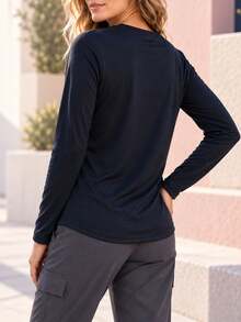 Women's Sporty Colorblock Striped Long Sleeve T-Shirt, Crew Neck Casual Pullover Top For Daily And Weekend Outfits. - Pink - View 4