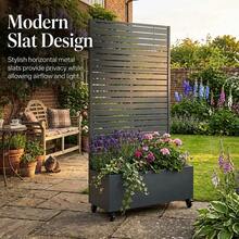 Galvanized Steel Screen Planter With Wheels, Movable Metal Raised Garden Bed, Privacy Partition Trellis, Suitable For Courtyards, Balconies, And Terraces - Grey - View 7