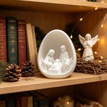 3D Printed Egg Shape Nativity Scene Figurine, Holy Family Birth Of Jesus Tabletop Ornament, Christmas Religious Home Decor - A - View 2