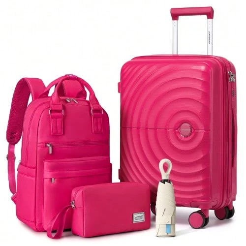 Lightweight Luggage Sets 3 Pieces Carry On Luggage Expandable PP 20 Inch Suitcases With Wheels - Rose Red - View 1