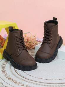 Autumn/Winter New Girls' All-Match Short Boots, Solid Color Minimalist Design, Side Zipper For Easy On/Off, Thick Sole Anti-Slip, Versatile For Daily School And Outings, Children's Boots - Brown - View 6