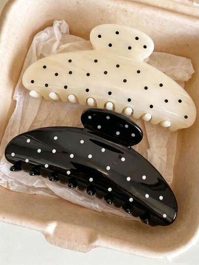 1/2pcs Women's French Style Polka Dot Shell Minimalist Fashion Versatile Sweet Large Hair Claw Hair Accessory