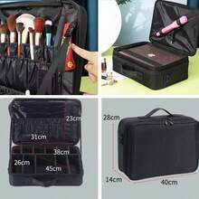 Large-Capacity Professional Cosmetic Case, Can Be Attached To A Trolley Case, Multi-Functional Single-Shoulder And Double-Shoulder Makeup Artist Cosmetic Storage Box, Beauty And Nail Art Storage Box - Black - View 3