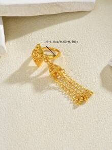 1pc Exotic Copper Material Rhombus Hollow Tassel Open Ring, Women's Jewelry For Diwali Costume Matching - Gold - View 4