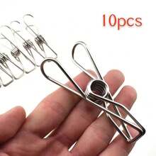 10pcs All Metal Stainless Steel Rust-Proof Strong Clips 3.4 Inches (Approx. 8.6 Cm) Large Size Non-Detachable For Clothing Storage, Snack Bag Clips - Multicolor - View 13