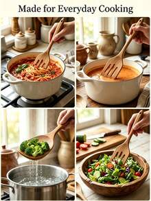 5PCS Wooden Cooking Utensils, Including Spatula, Slotted Spoon, Rice Paddle, Scraper, Soup Ladle, Wooden Kitchen Accessories, Christmas Halloween Kitchenware, Full Set Tableware, Kitchen Gadgets, Home Goods, Kitchen Accessories, Tableware Set, Kitchen Utensils, Suitable For Cooking Pots, Baking, Non-Stick Pans, Apartment Accessories, Camping Gear, Camping Essentials, Camping Supplies, Wedding Guest Favors - Khaki - View 3