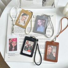 Minimalist Leather Multi-Slot Card Holder, 3-Inch Photo Card Sleeve, Student ID Badge Holder, Access Card Protector, Photo Card Sleeve, For K-Pop Fans, Middle And High School Students, Office Workers, Card Storage, Photo Dust Protection, Portable, Birthday Gift, Holiday Gift, Collectible Storage, Commuting, Campus Use, Desk Organization, Creative Collection, DIY Decoration - A - View 4