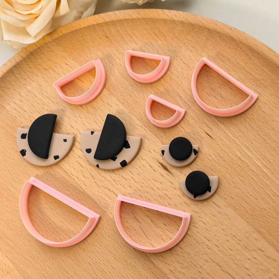 Fransk minimalistisk geometrisk mönsterform för polymerlera, halvrund geometrisk konturform för lera, DIY-verktyg för handgjorda örhängen, hängen och broscher, kompatibel med polymerlera, 3D-printad, ren skärning, handgjorda smycken och blom-DIY-hantverkstillbehör - Geometrisk - Visa 1