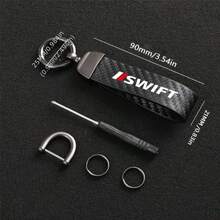 1pc For SUZUKI Swift Car Keychain - Black & Red Carbon Fiber Design, Durable Zinc Alloy Ring, PU Leather Key Rope With Screwdriver - Black - View 2
