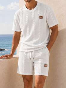 Men T-Shirt Co-Ords - White - View 3