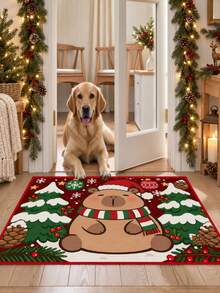 1pc Christmas Outdoor Non-Slip Door Mat With Cute Capybara Christmas Tree Pattern, Bathroom Mat, Kitchen Mat, Christmas Theme Decorative Rug, Multi-Functional Mat, Hallway Carpet, Soft And Convenient Non-Slip, Suitable For Kitchen Indoor/Outdoor Entrance, Bedroom, Home Decor, Machine Washable - Multicolor - View 7