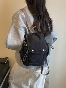 Backpack Drawstring Flap Mini Backpack Multi Pocket Lightweight For Daily Travel Outdoor Nylon Backpack - Multicolor - View 8