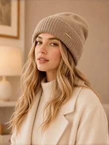1pc Women's Oversized Knit Beanie Hat, New Autumn/Winter Thick Warm Versatile Ear-Covering Headwrap Cold Weather Cap - Multicolor - View 11